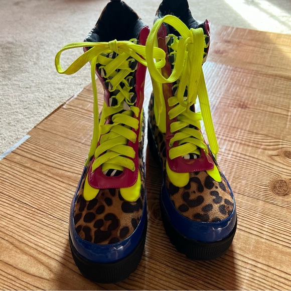 Combat boot in neon yellow, pink and leopard and zebra print EGO Commander boot - Picture 5 of 10